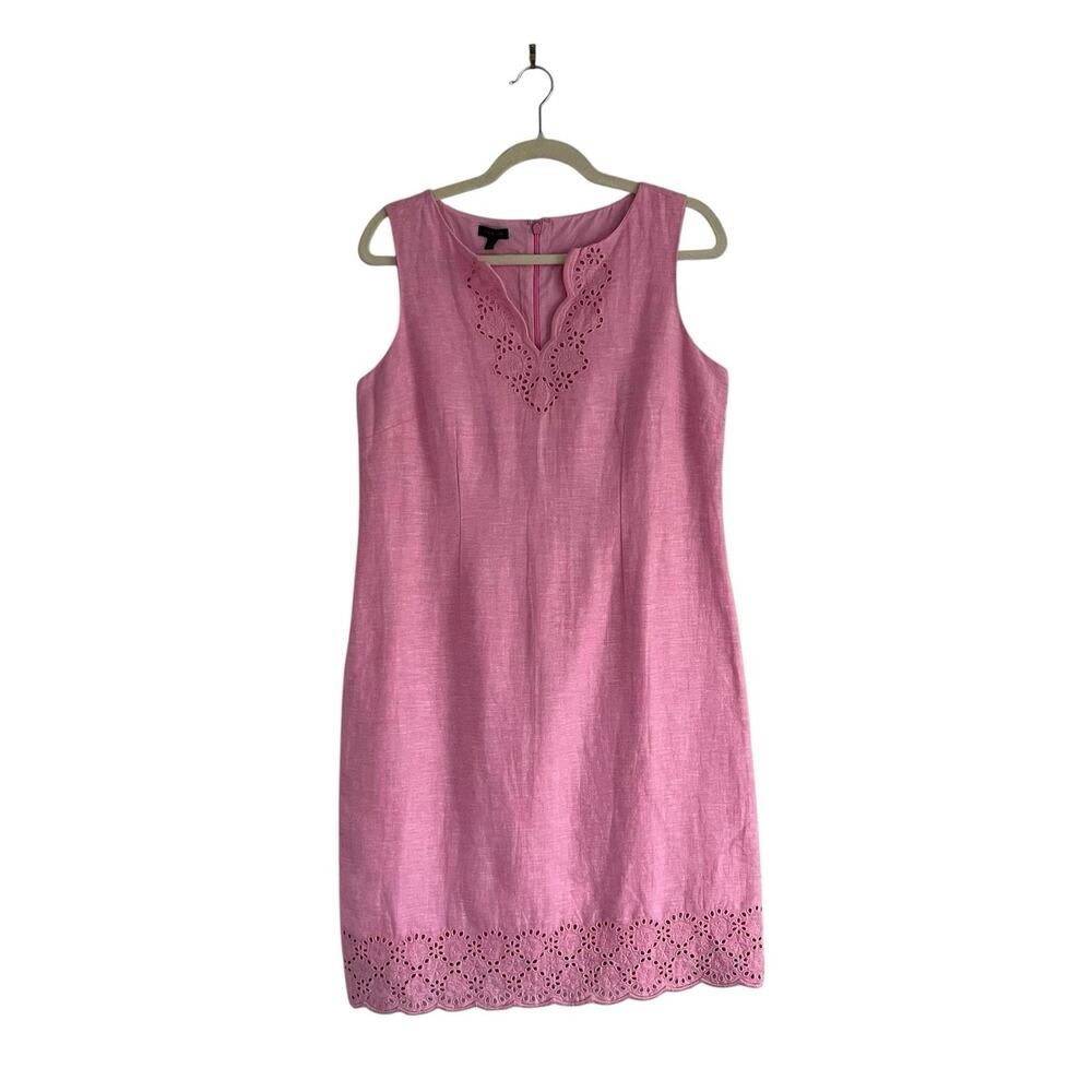 Talbots Embroidered Linen Shift Dress Eyelet Pink Size 6 Coastal Preppy Chic - Picture 2 of 9